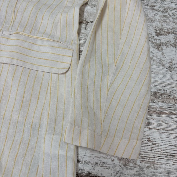 Cynthia Rowley Sz Medium 100% Linen Blazer Jacket Ivory Yellow Flip Pocket - Picture 5 of 14